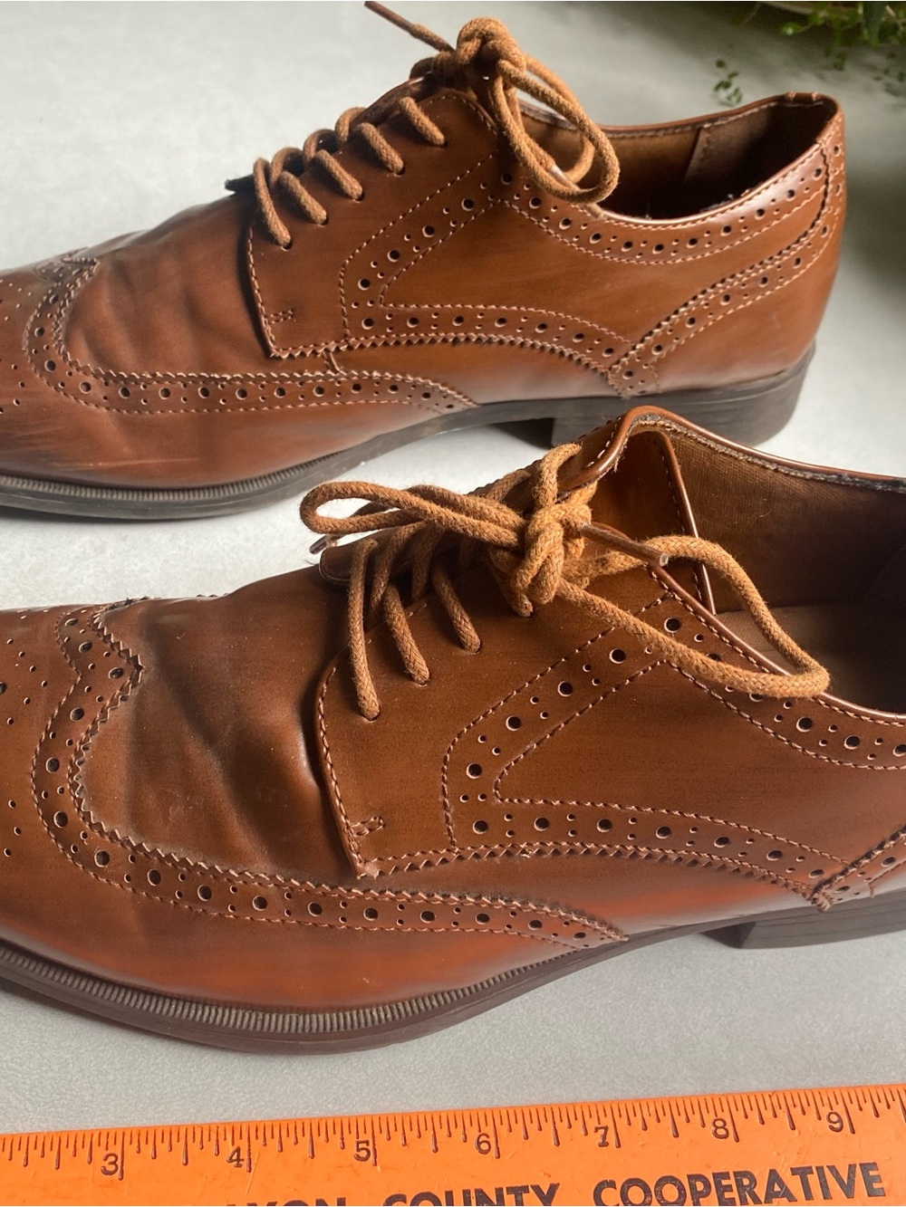 Van Heusen Size 10.5 Cognac Brown Wingtip Brogue Oxfords